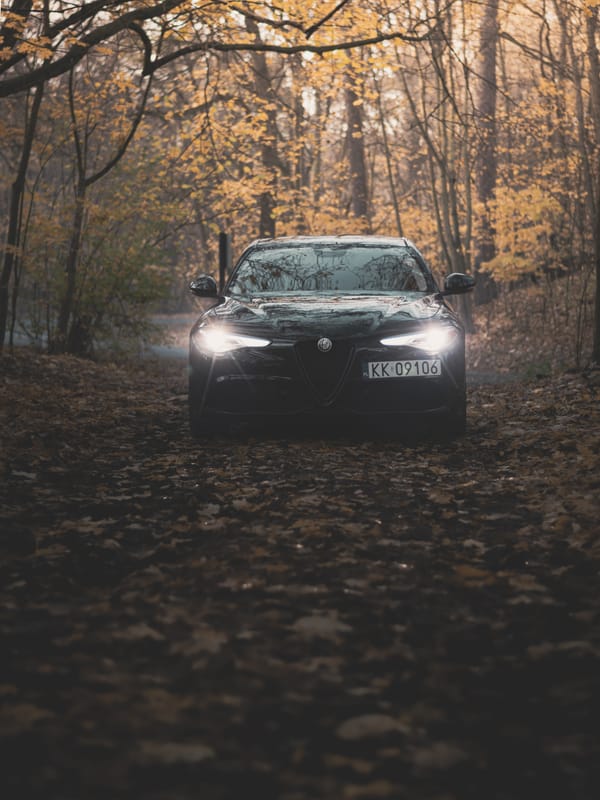 Alfa Romeo Giulia - tyl o swicie, dym z wydechu Alfa Romeo Giulia - tyl o swicie, dym z wydechu